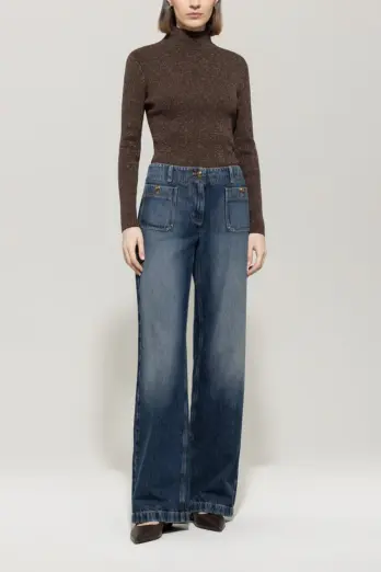 sweter-luisa-cerano-casualowy modowy dopasowany z golfem jesienny brązowy połyskujący butik luisa bydgoszcz