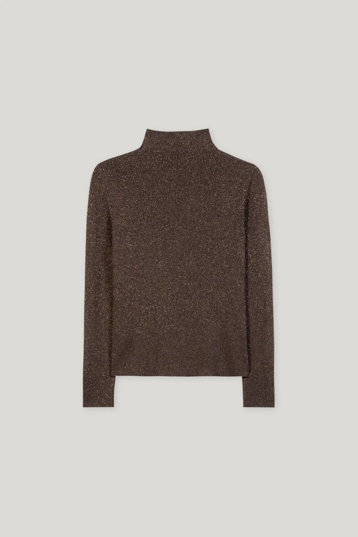 sweter-luisa-cerano-casualowy modowy dopasowany z golfem jesienny brązowy połyskujący butik luisa bydgoszcz
