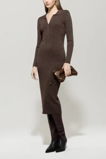 suknia-luisa-cerano-premium komfortowa dzianinowa jesienna modowa brązowa błyszcząca butik luisa bydgoszcz