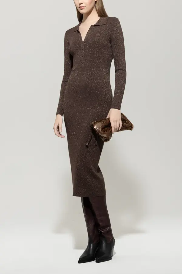 suknia-luisa-cerano-premium komfortowa dzianinowa jesienna modowa brązowa błyszcząca butik luisa bydgoszcz