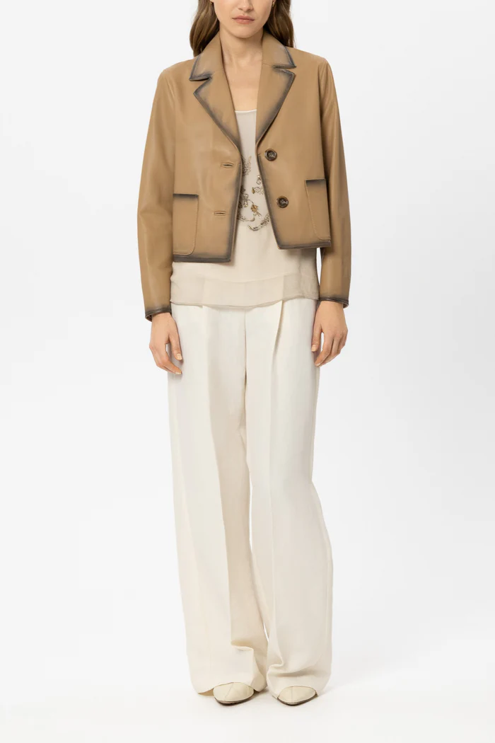 kurtka-luisa-cerano-premium komfortowa beżowa skórzana wiosenna lekka krótka modowa butik luisa bydgoszcz