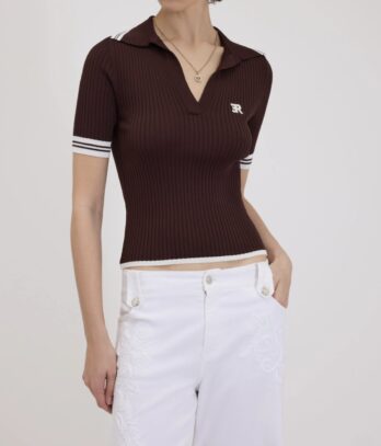 bluzka-ermanno-dopasowana-brązowa-prążki-dekold-modowa-butik-luisa-bydgoszcz