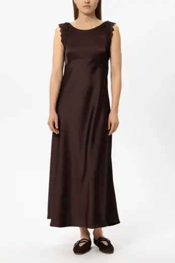 suknia-luisa-cerano-modowa komfortowa satynowa maxi brązowa casualowa premium butik luisa bydgoszcz
