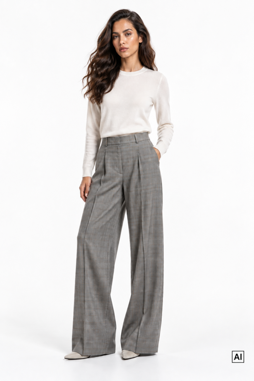 spodnie-peserico-luksusowe-wełniane-szerokie-kratka-modne-fashion-butik-luisa-bydgoszcz